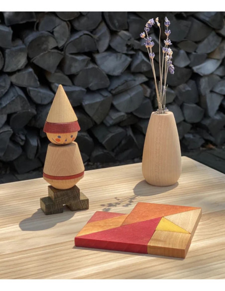 Drewniany Tangram w woreczku – barwa ciepła