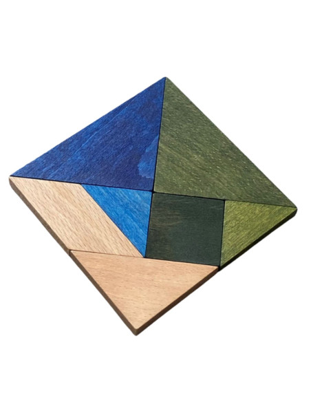 Drewniany Tangram w woreczku – barwa zimna