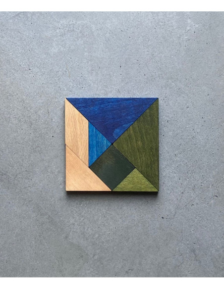 Drewniany Tangram w woreczku – barwa zimna