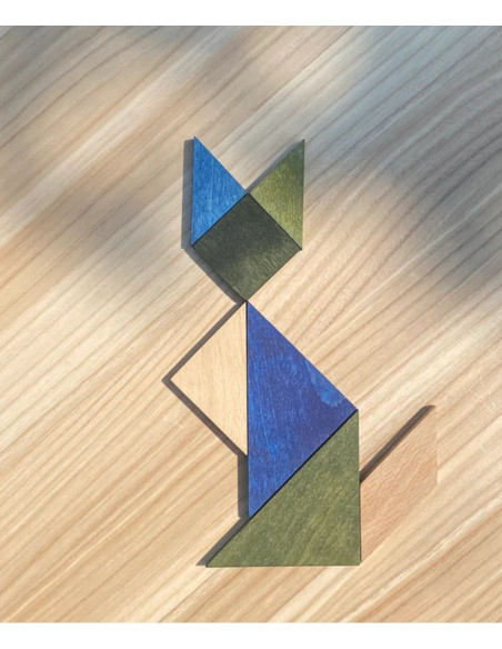 Drewniany Tangram w woreczku – barwa zimna