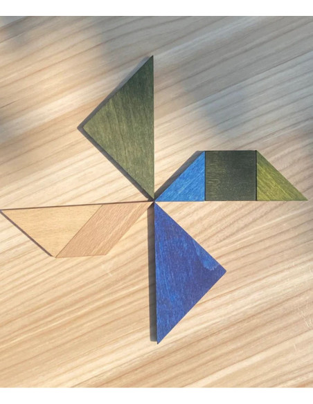 Drewniany Tangram w woreczku – barwa zimna