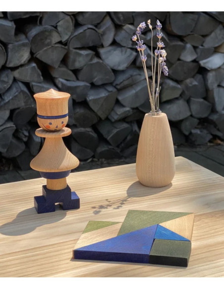 Drewniany Tangram w woreczku – barwa zimna