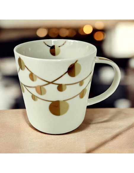 Złote Bombki Kubek Porcelanowy w Ozdobnym Pudełku 