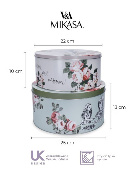 Mikasa & V&A Zestaw 2 Okrągłych Puszek na Ciastka „Alicja w Krainie Czarów”, 2 sztuki 