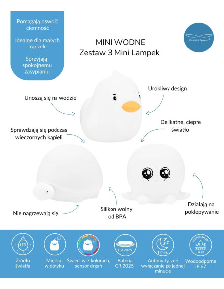 Zestaw MINI WODNE Lampki Silikonowe Białe 3 szt.