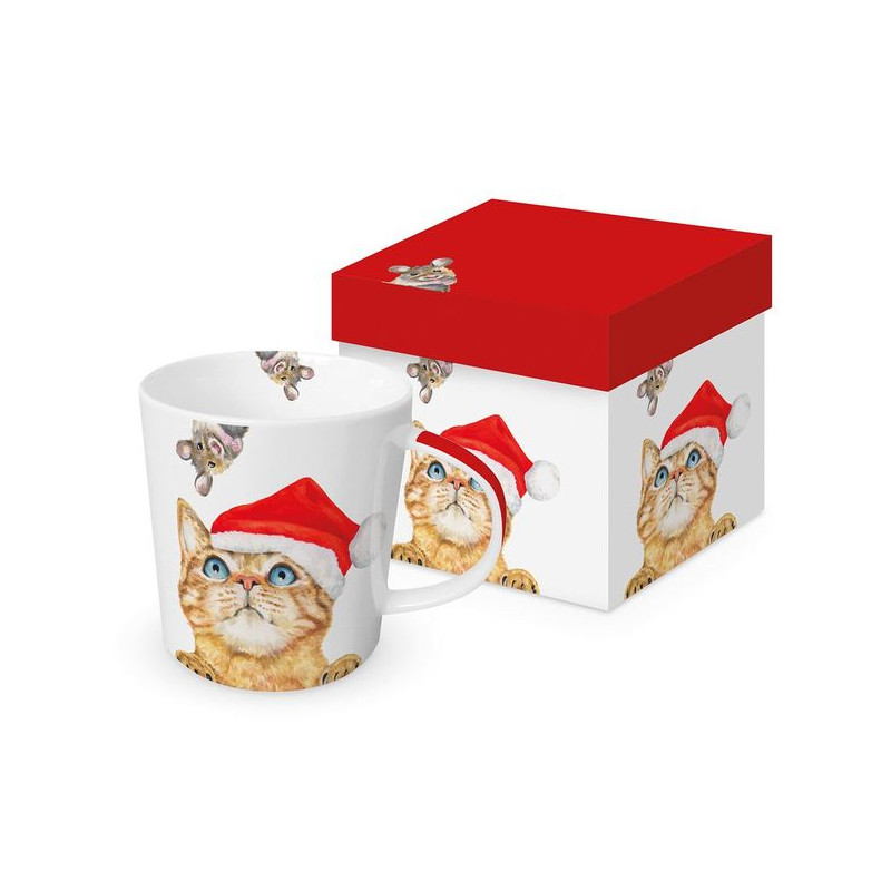 Kot w Czapce Świętego Mikołaja Kubek...