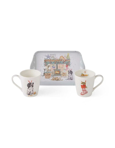 Idą Święta Kubki Porcelanowe & Tacka 3 szt.