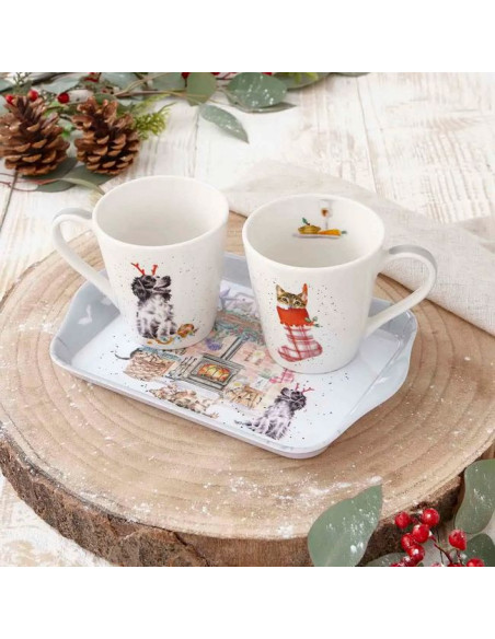 Idą Święta Kubki Porcelanowe & Tacka 3 szt.