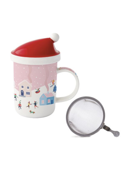 Kubek z pokrywką i metalowym zaparzaczem 370 ml w pudełku