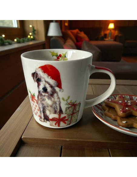 Świąteczny Pies Kubek Porcelanowy w Ozdobnym Pudełku 350 ml