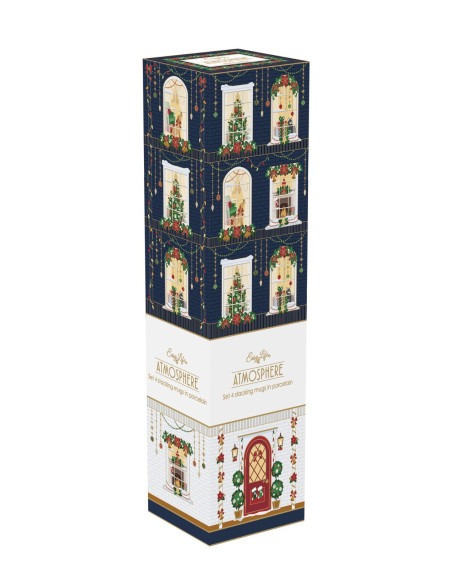 Świąteczna scanka Kpl. 4 porcelanowych kubków 275 ml w kolorowym pudełku