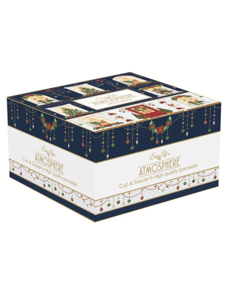 Świąteczna scanka Filiżanka śniadaniowa ze spodkiem 380ml w kolorowym pudełku - porcelana