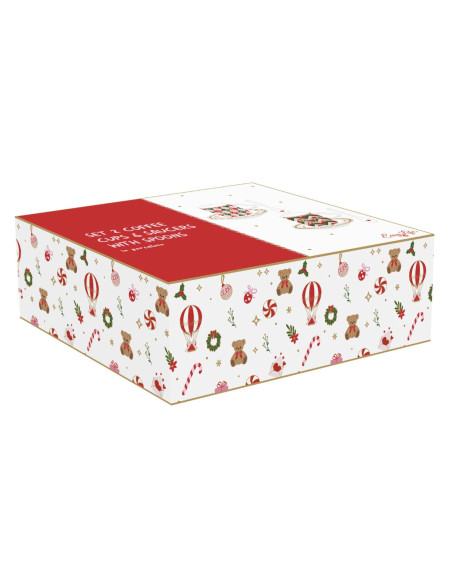 Świąteczny twist kpl. 2 filiżanek do ESPRESSO z sercowymi uchwytami i łyżeczkami