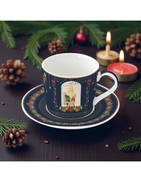 Świąteczna scanka Filiżanka śniadaniowa ze spodkiem 380ml w kolorowym pudełku - porcelana