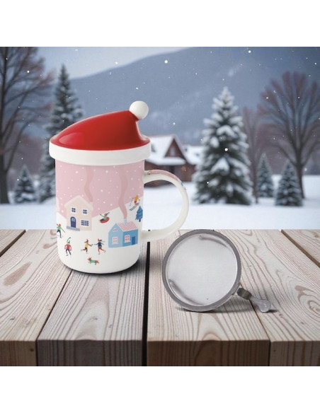 Kubek z pokrywką i metalowym zaparzaczem 370 ml w pudełku