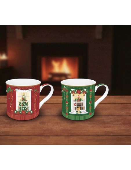 Świąteczna scanka kpl. 2 wysokiej jakości kubków Fine China 300 ml w zestawie prezentowym