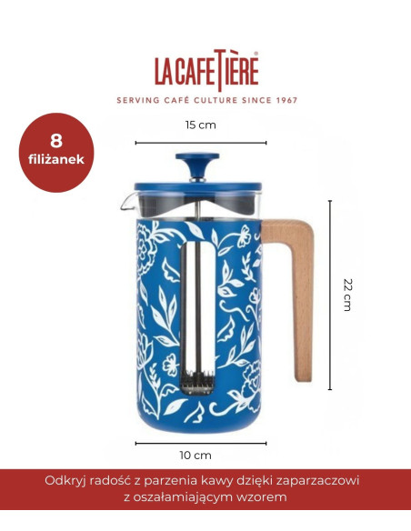 Zaparzacz do Kawy Typu French Press La Cafetière Pisa na 8 filiżanek, Blu Fiorato