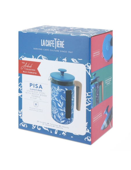 Zaparzacz do Kawy Typu French Press La Cafetière Pisa na 8 filiżanek, Blu Fiorato