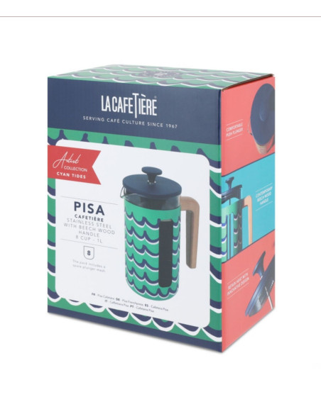 Zaparzacz do Kawy Typu French Press La Cafetière Pisa na 8 filiżanek, Cyan Tides