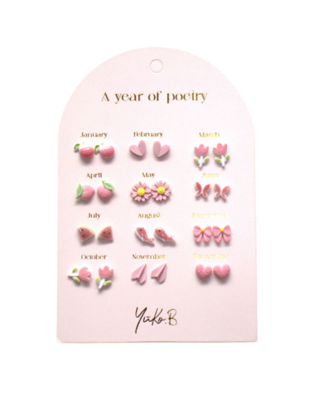 Kolczyki „ROK POEZJI” – Różowe, 12 par (wersja francuska)