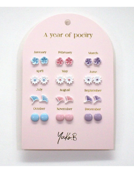 Kolczyki „ROK POEZJI”- Pastelowe, 12 par (wersja angielska)