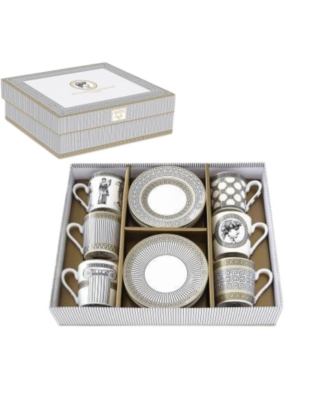 Palladium Kpl. 6 filiżanek porcelanowych ze spodkami 100 ml w kolorowym pudełku