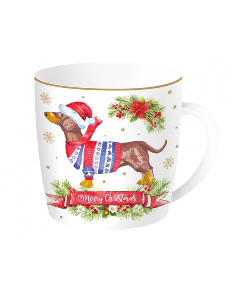 Pies w Czapce Mikołaja Kubek Porcelanowy w Ozdobne